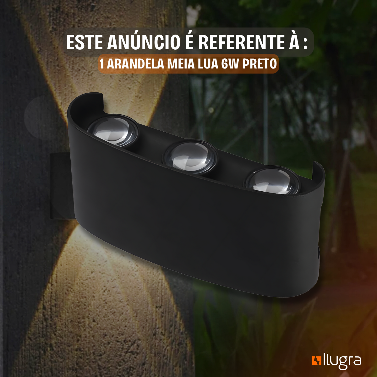 Arandela LED Externa 6W com Lente – 6 Fachos – Branco Quente 3000K – IP65