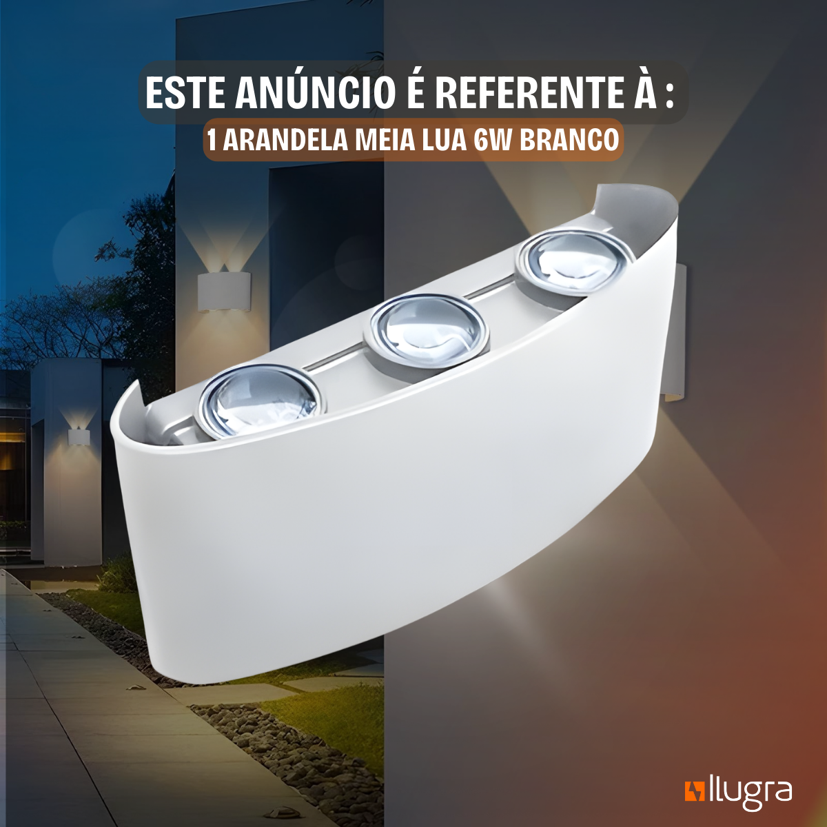 Arandela LED Externa 6W com Lente – 6 Fachos – Branco Quente 3000K – IP65
