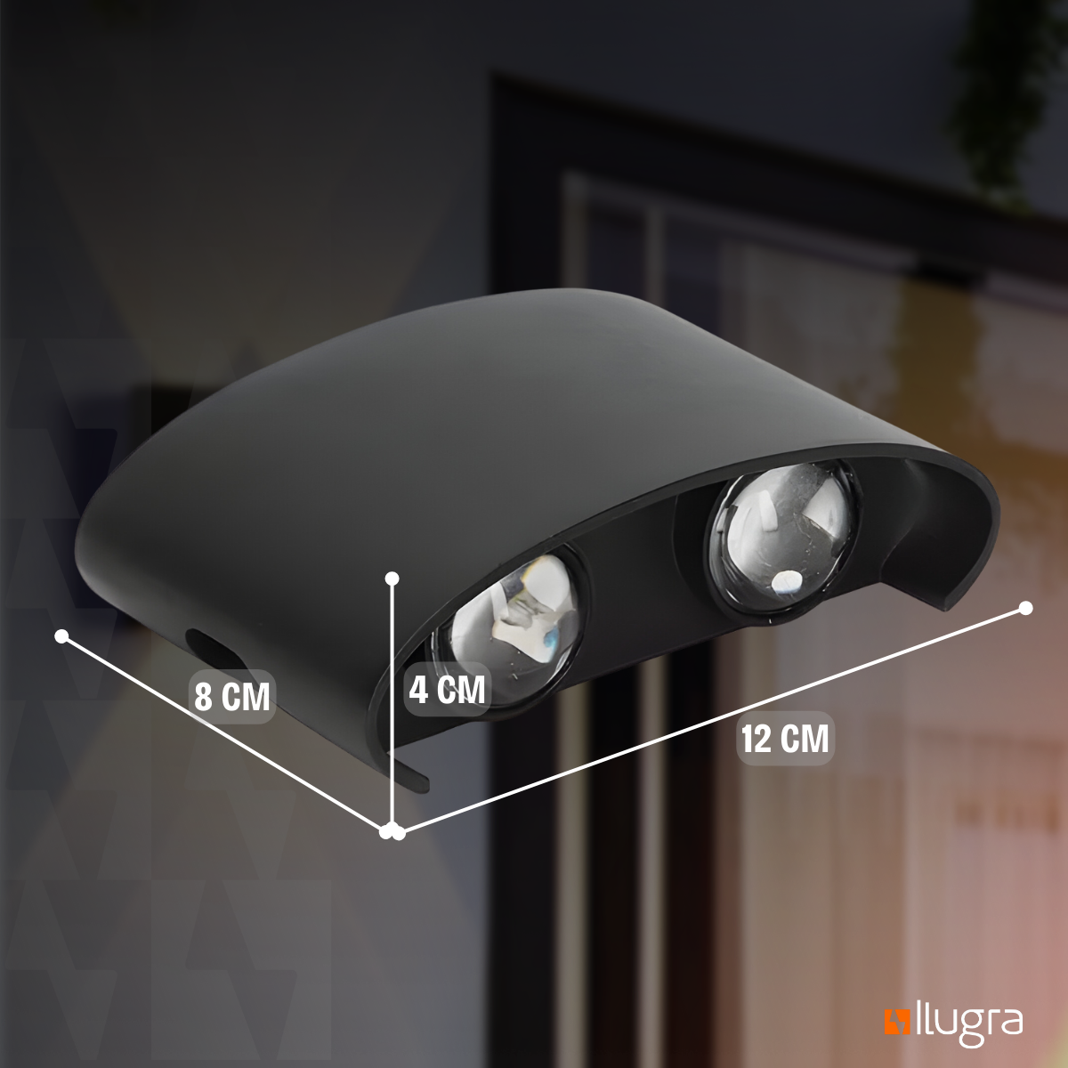 Arandela LED Meia Lua 4W IP65 – 4 Fachos – Branco Quente 3000K – Preta ou Branca