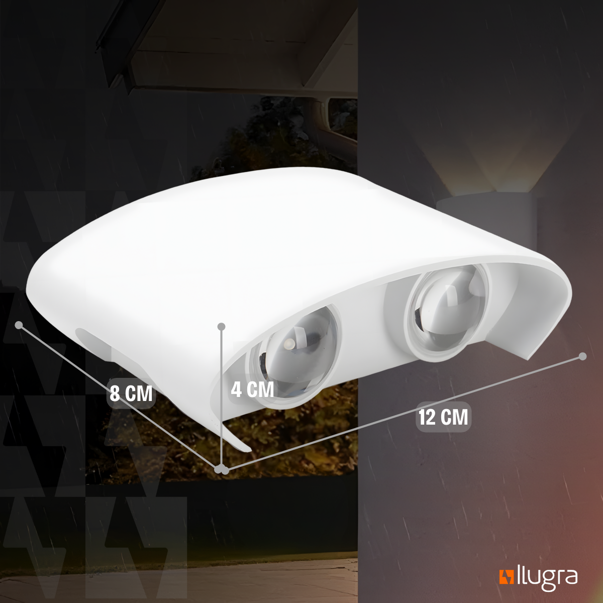 Arandela LED Meia Lua 4W IP65 – 4 Fachos – Branco Quente 3000K – Preta ou Branca