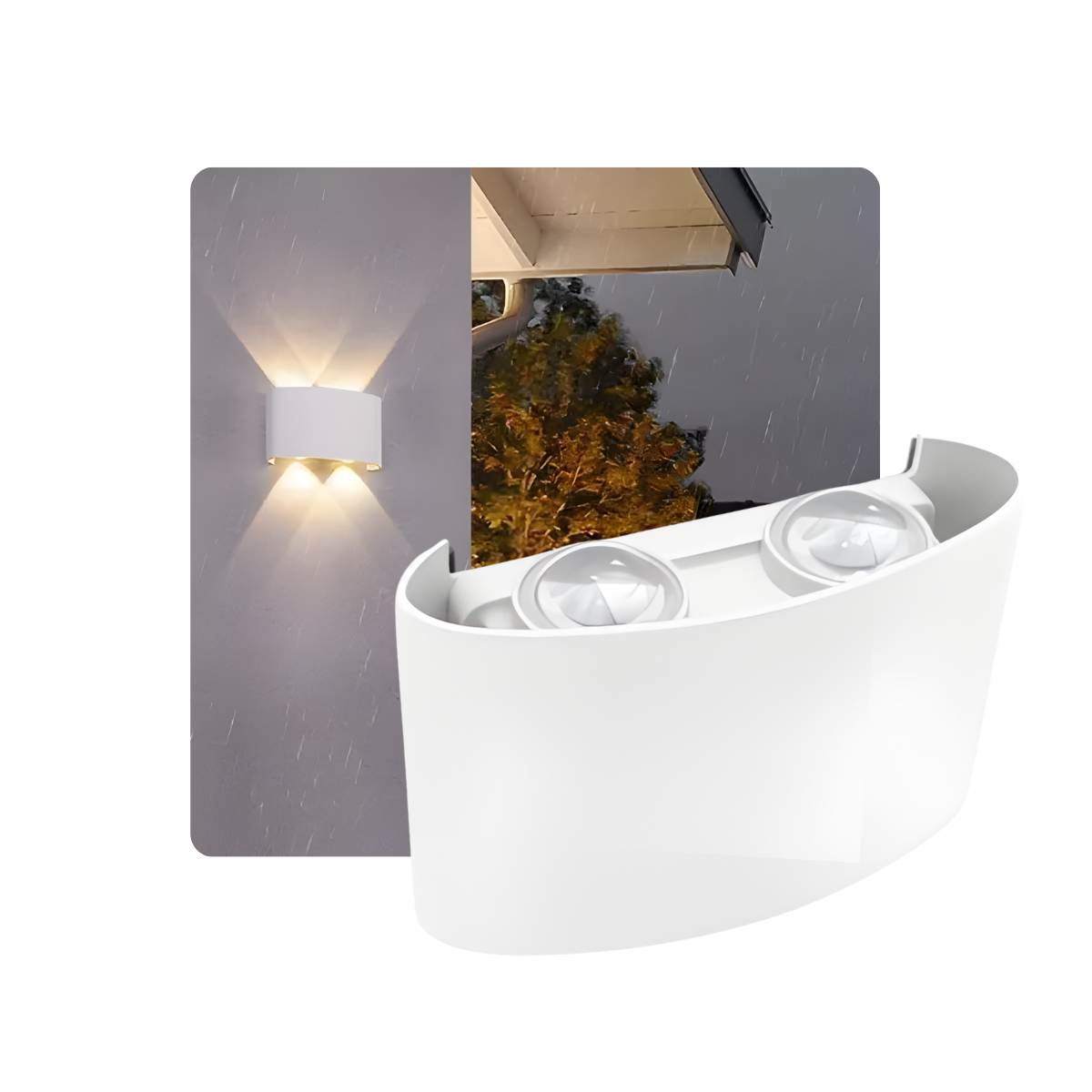 Arandela LED Meia Lua 4W IP65 – 4 Fachos – Branco Quente 3000K – Preta ou Branca