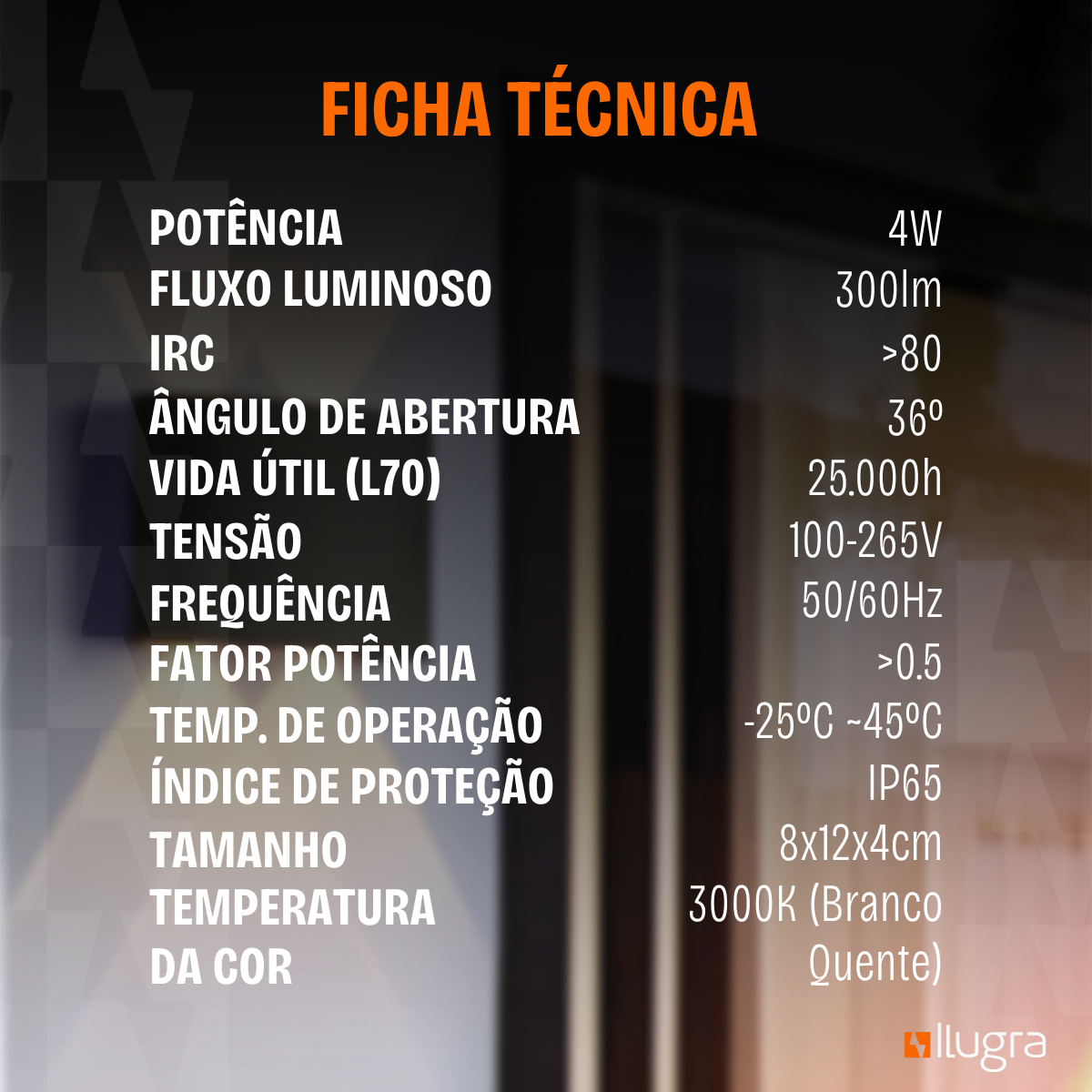 Arandela LED Meia Lua 4W IP65 – 4 Fachos – Branco Quente 3000K – Preta ou Branca