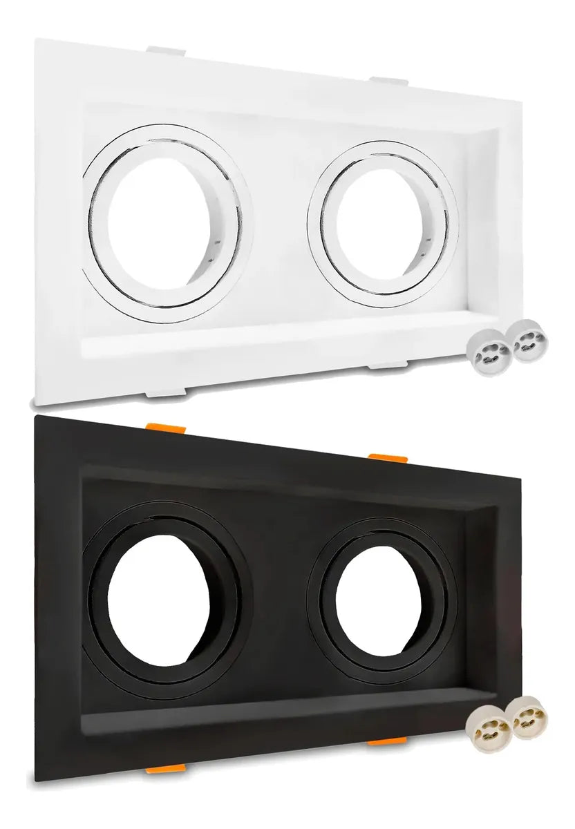 Spot Duplo MR16 de Embutir Recuado Direcionável com Soquete GU10 – Branco ou Preto