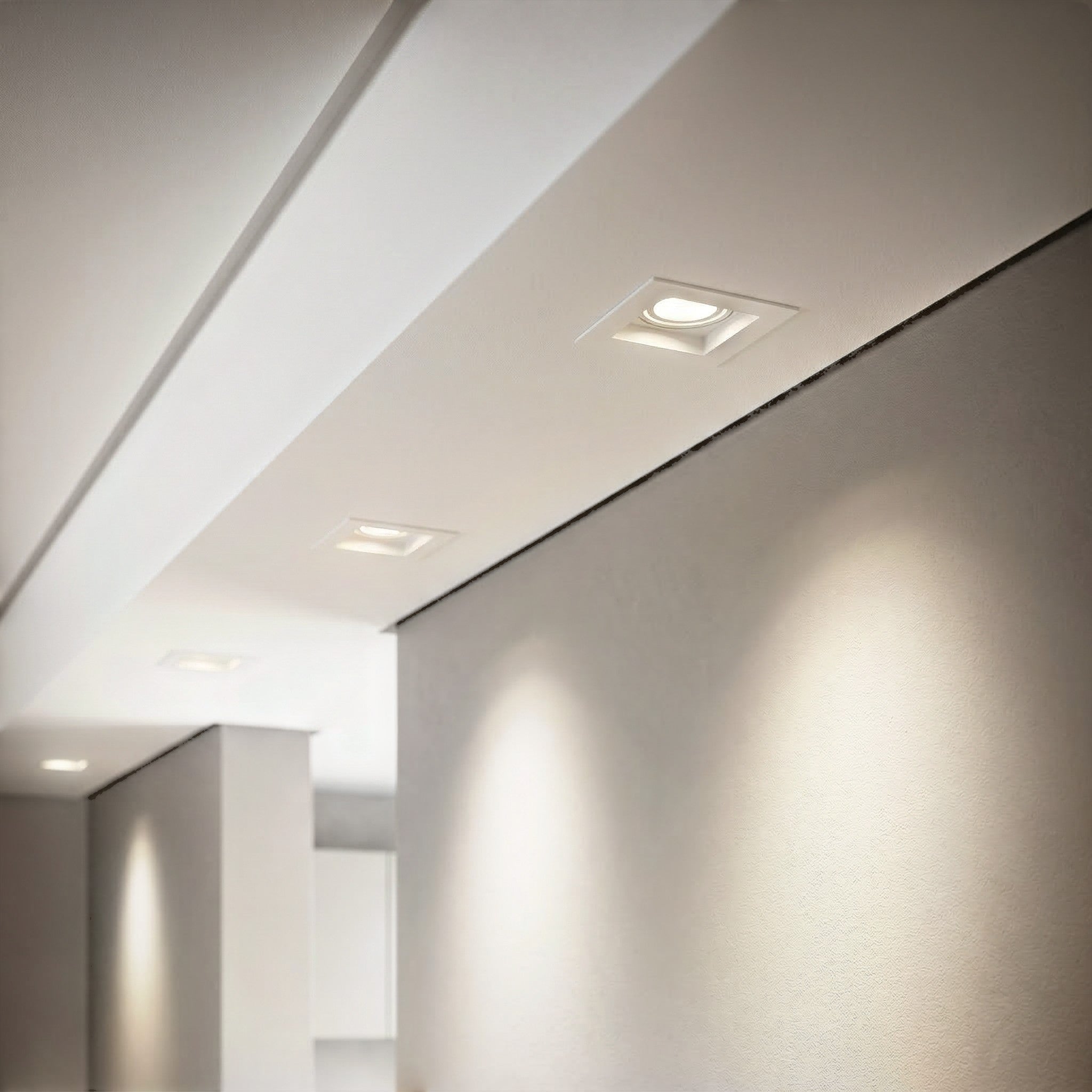 CasaLed Mais Spot embutido quadrado branco direcionável com soquete GU10, iluminação decorativa em ambiente moderno.
