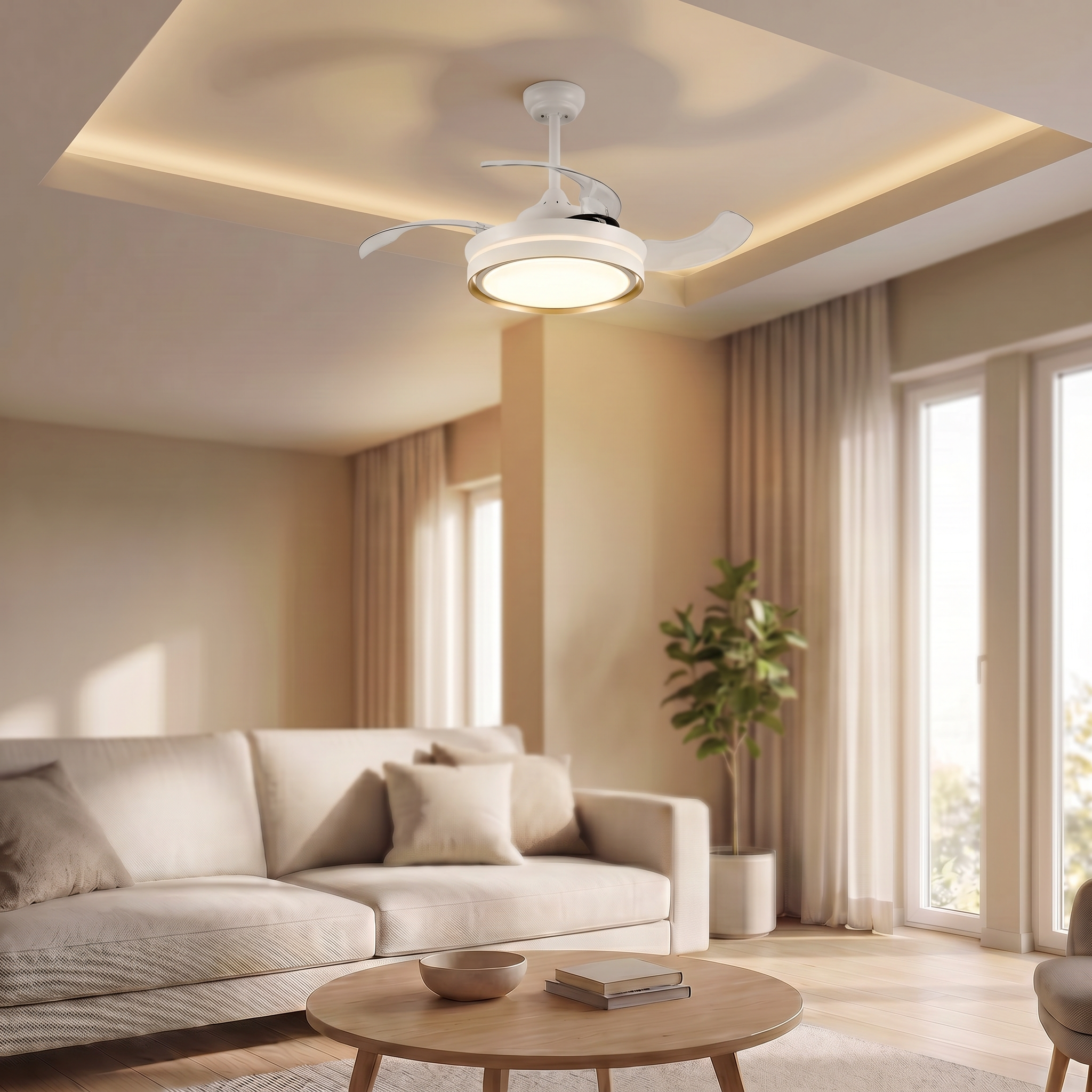 Ventilador de Teto Little Breeze 36” 30W LED - Com Pás Retráteis e Controle Remoto - Bivolt