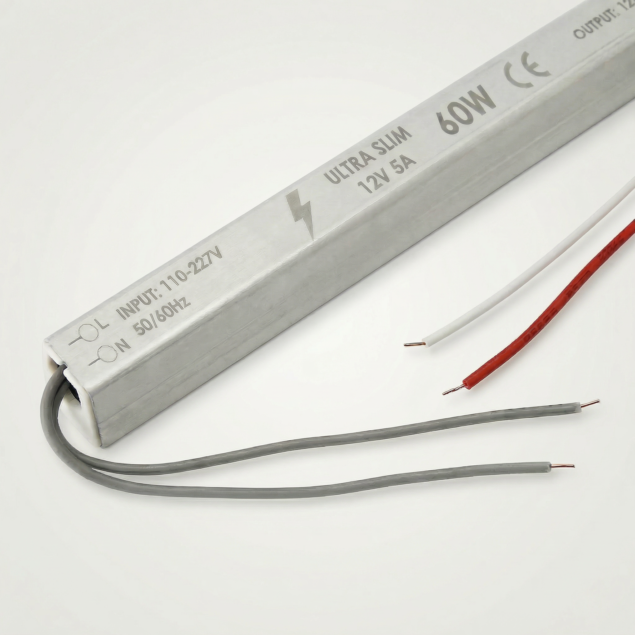 Fonte Slim 12V 5A 60W Bivolt para Fita LED – Perfil Baixo com Proteções