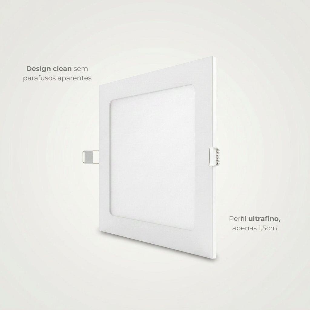 Painel LED 12W Quadrado de Embutir Bivolt – Branco Frio, Neutro ou Quente