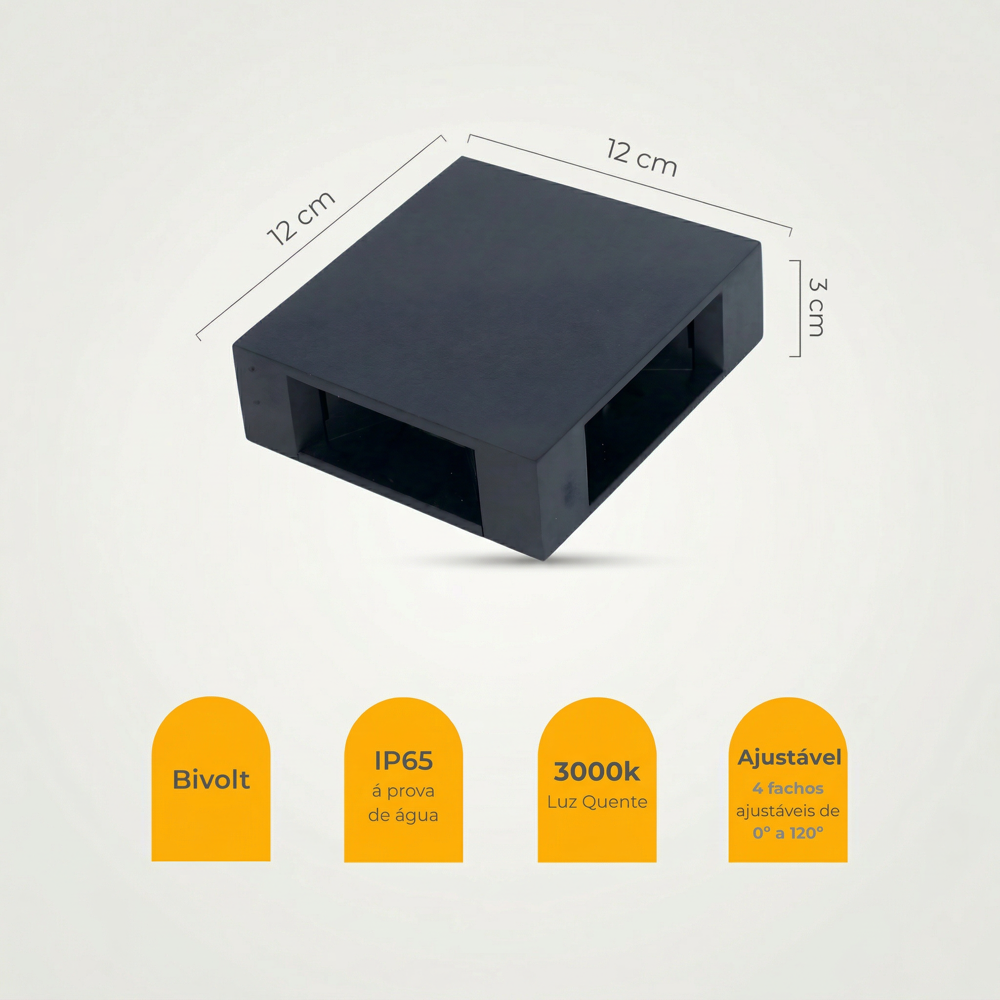 Arandela LED 4 Fachos Ajustáveis 4W Bivolt – Branco Quente | Uso Externo IP65 | Preta ou Branca