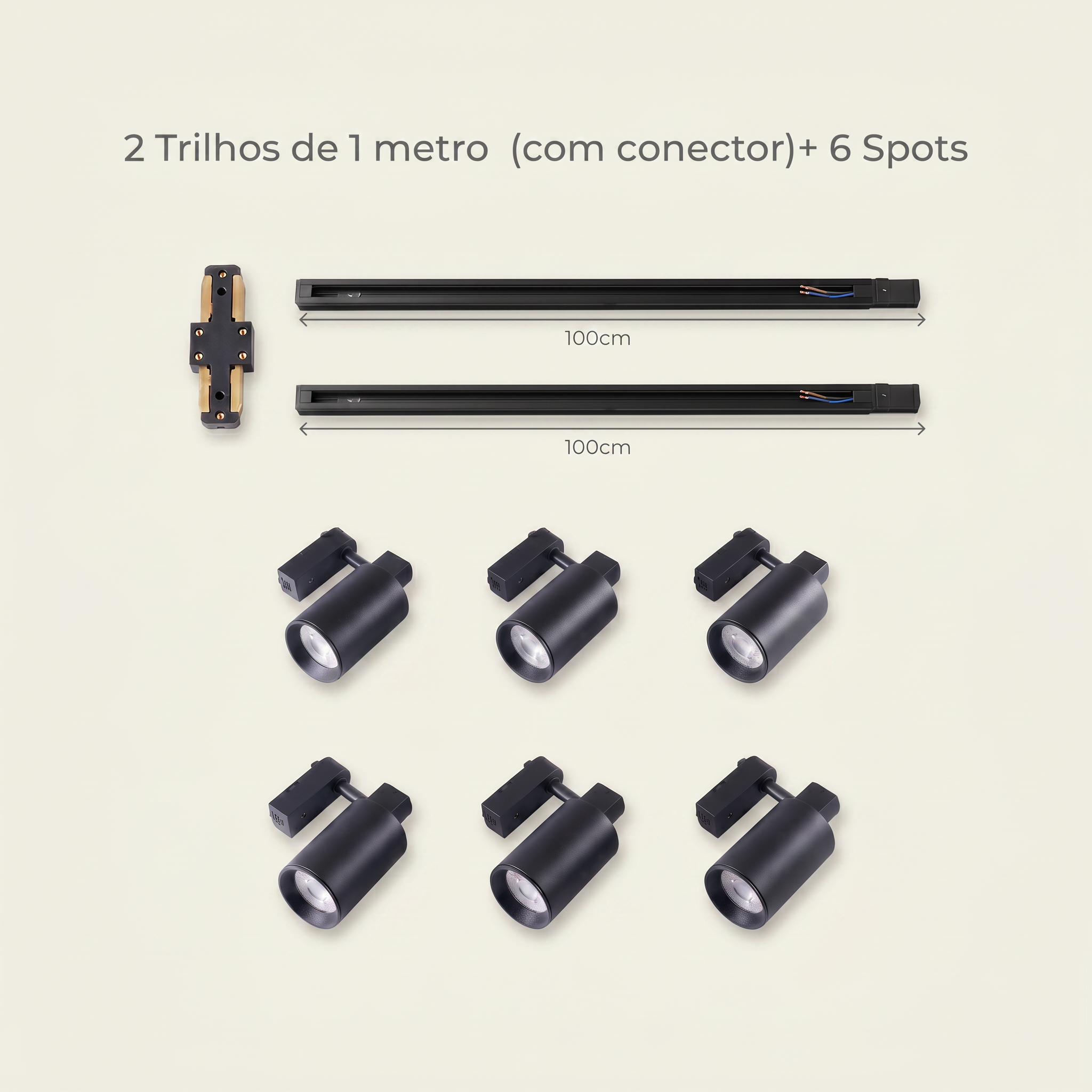 Kit Trilho Eletrificado 2 Metros com 6 Spots LED 10W Bivolt – Iluminação Direcionável