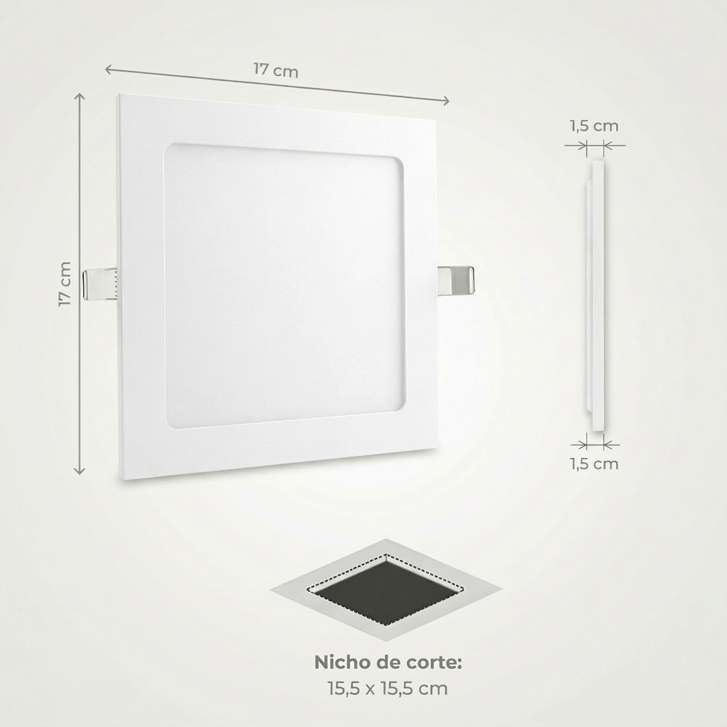 Painel LED 12W Quadrado de Embutir Bivolt – Branco Frio, Neutro ou Quente
