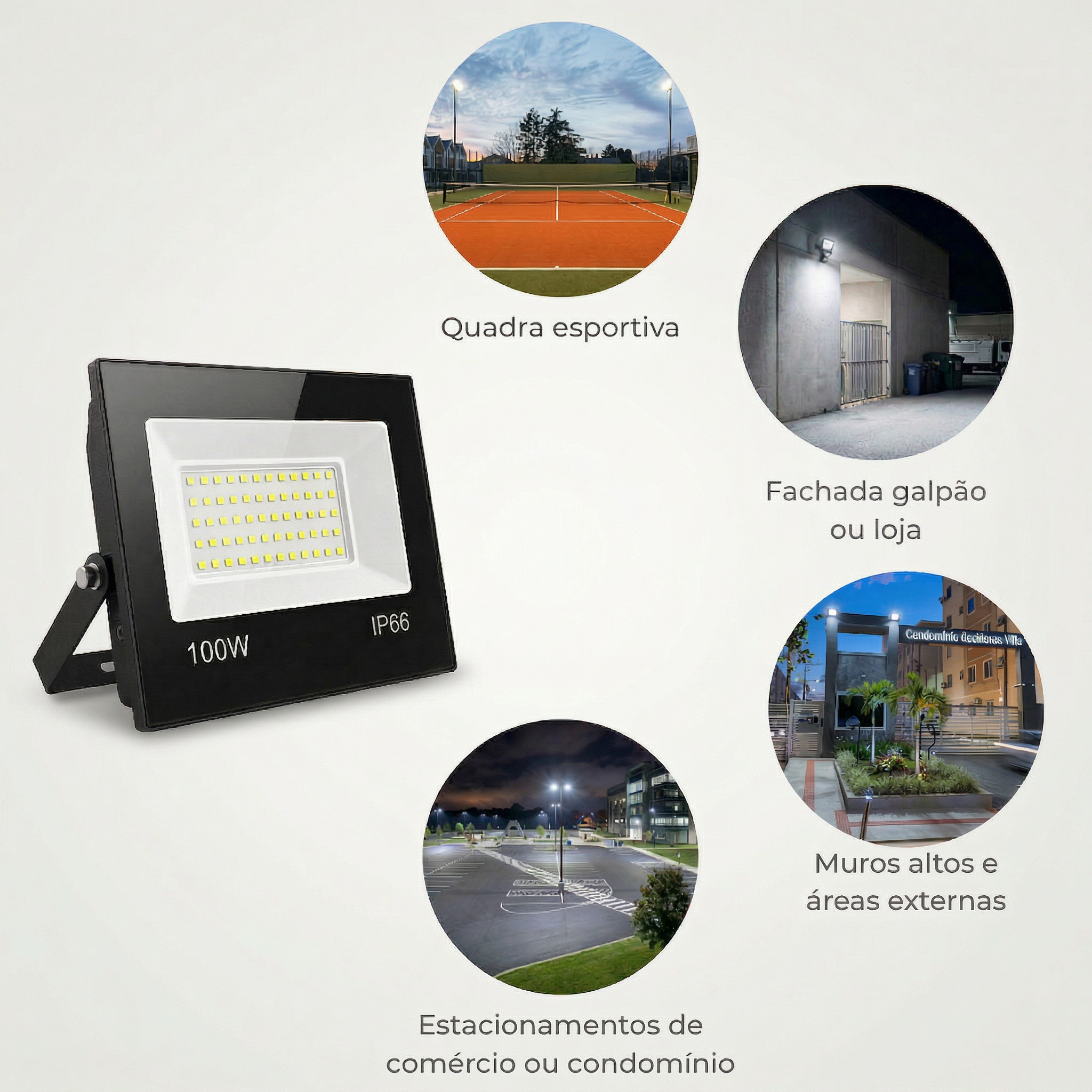 Refletor LED 100W Branco Frio Bivolt IP65 – Iluminação Externa de Alta Potência