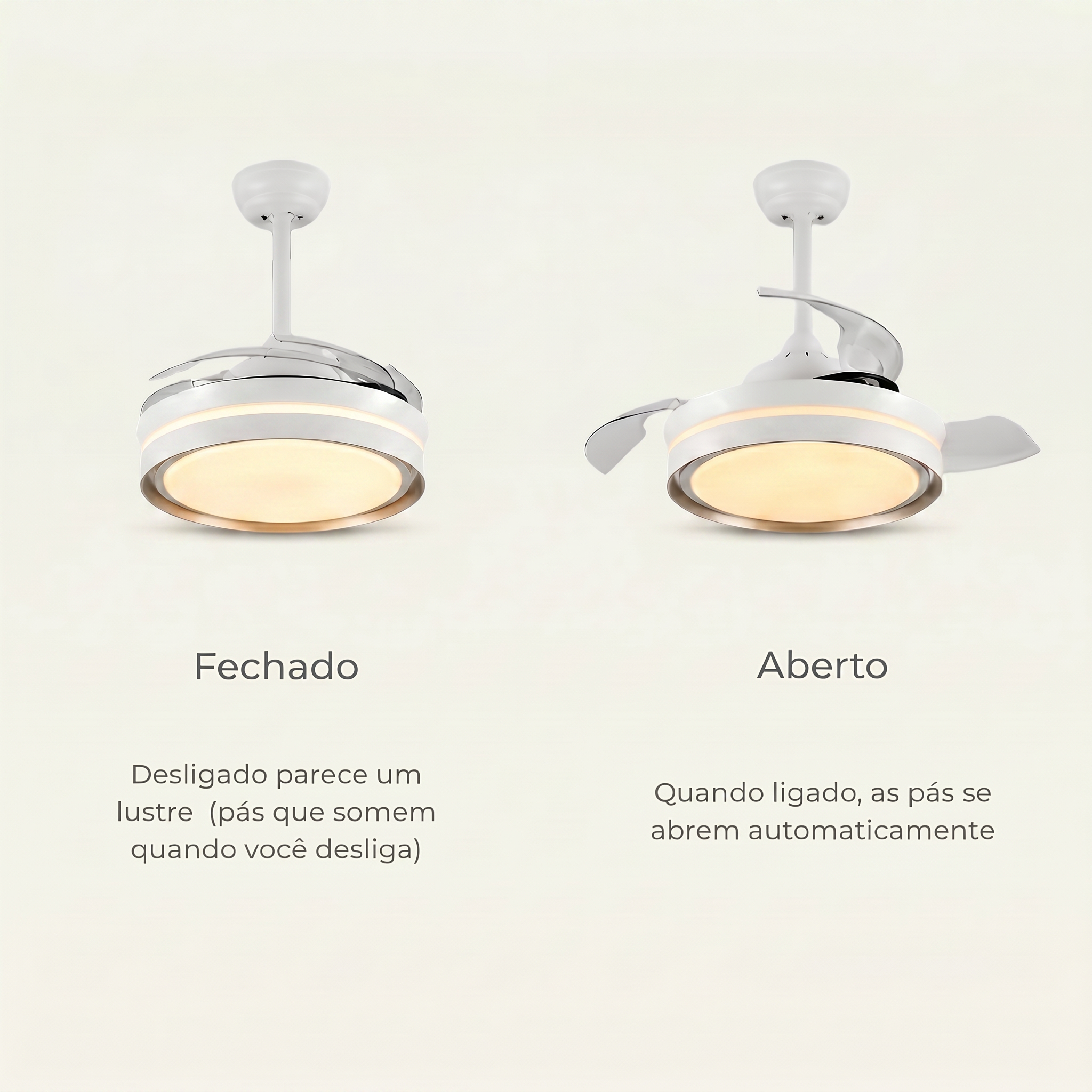 Ventilador de Teto Little Breeze 36” 30W LED - Com Pás Retráteis e Controle Remoto - Bivolt