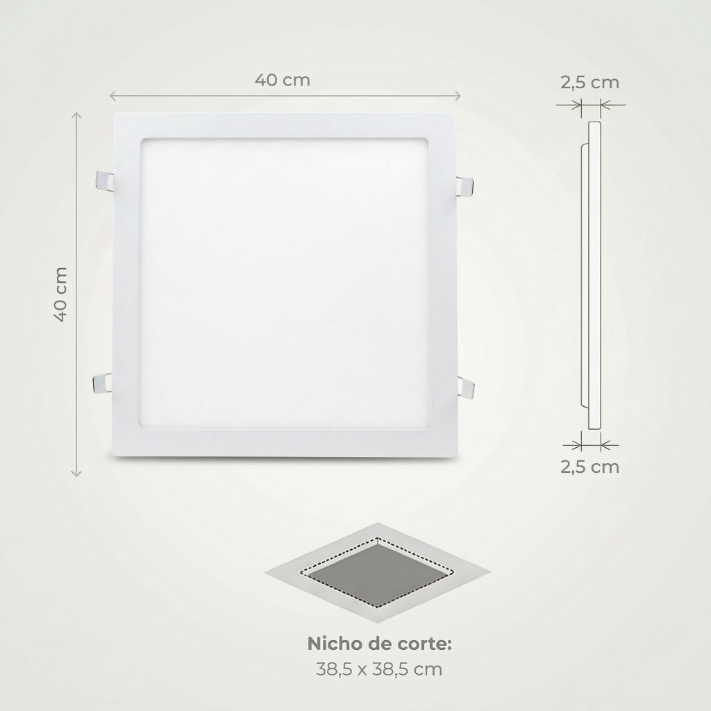 Painel LED Quadrado de Embutir 40x40 36W Bivolt IP20 – Branco Quente, Neutro ou Frio