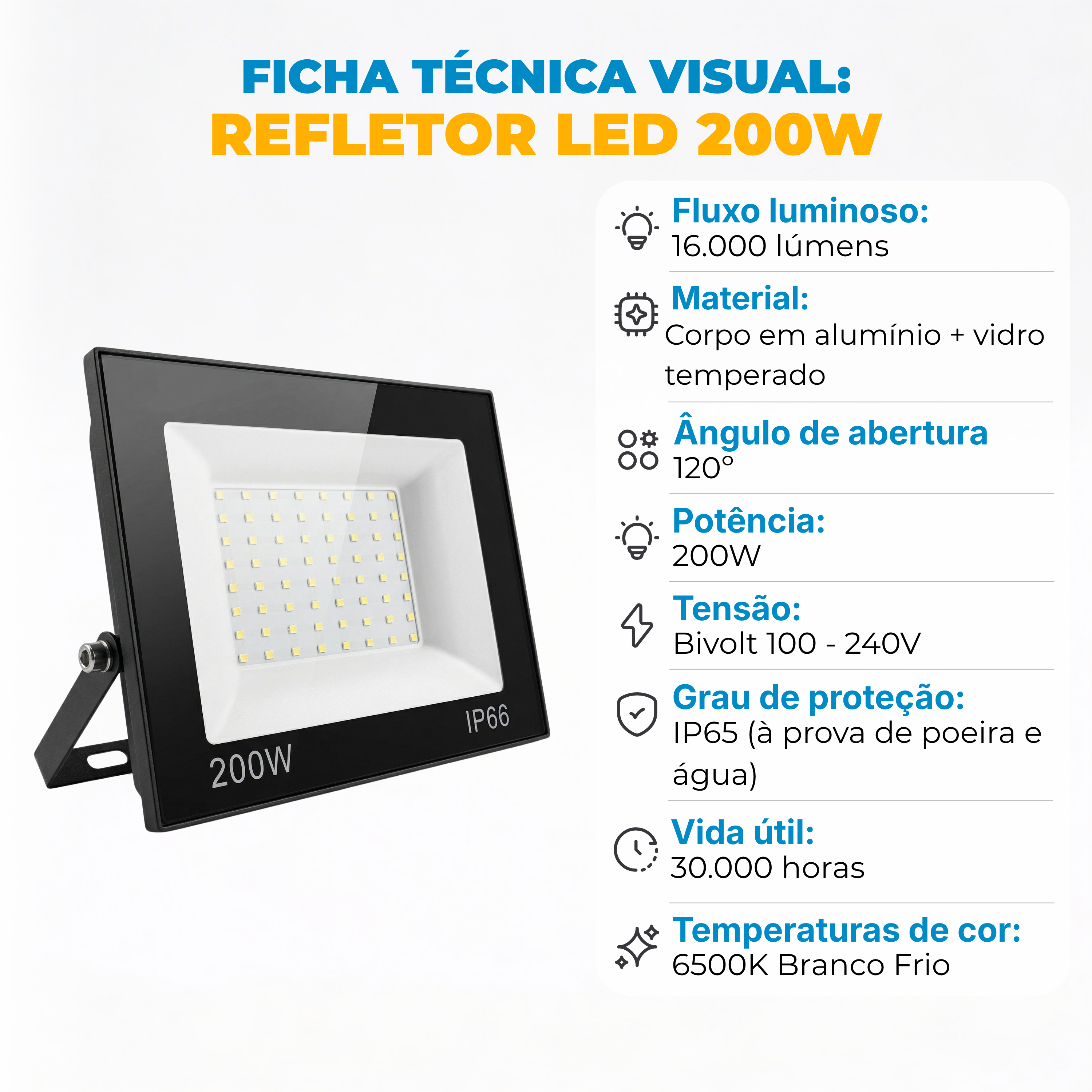 Refletor LED 200W Bivolt IP65