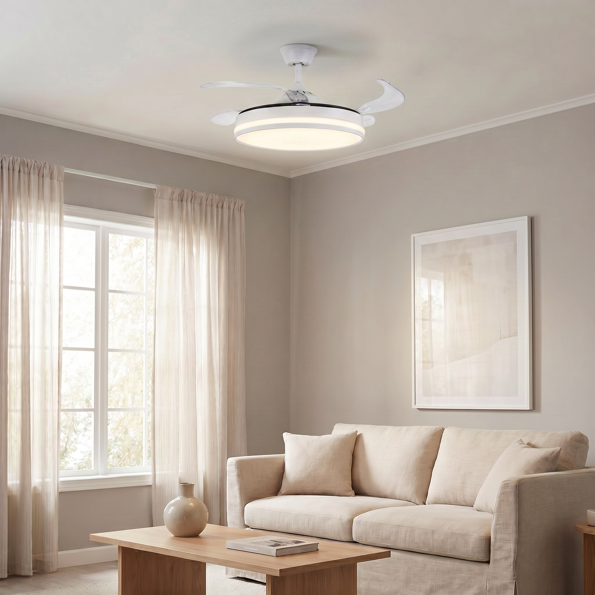 Ventilador de Teto Retrátil 42” Com Controle Remoto LED 30W - Bivolt
