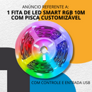 Fita LED RGB 10m Pisca Inteligente e Customizável com USB, Controle e App