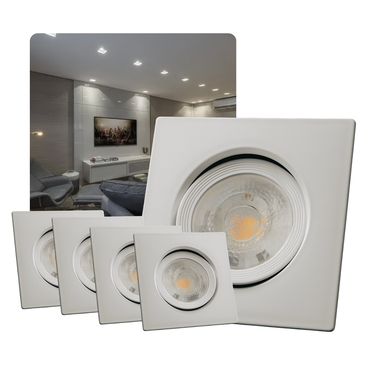 Kit 10 Spots LED 7W Quadrado de Embutir Bivolt – LED Integrado – Branco ou Preto