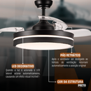 Ventilador de Teto Retrátil com Controle Remoto 4 Hélices Preto