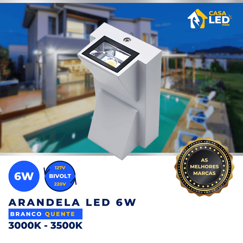 Arandela LED de 6W Modelo BD8-6Y - Iluminação Ecológica e Duradoura em Branco Quente - Casa Led Mais