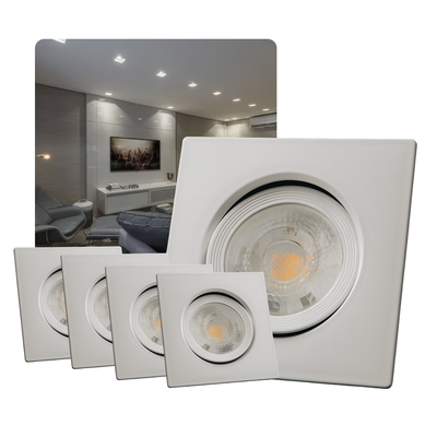 Kit 10 Spots LED 7W Quadrado de Embutir Bivolt – LED Integrado – Branco ou Preto