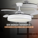 Ventilador de Teto com Controle Remoto Retrátil 4 Hélices Branco