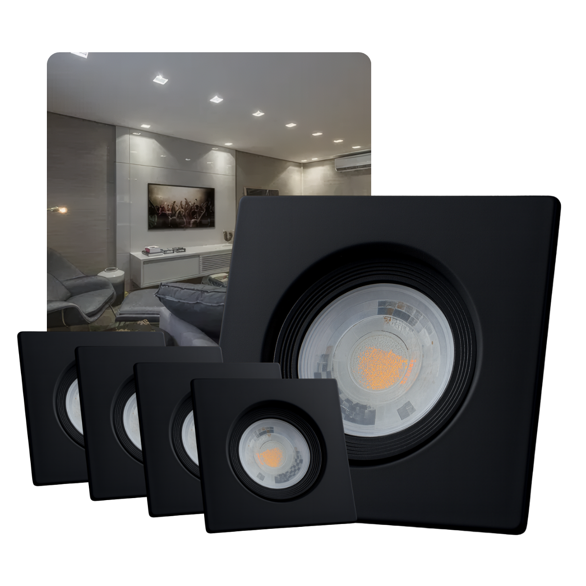 Kit 10 Spots LED 7W Quadrado de Embutir Bivolt – LED Integrado – Branco ou Preto