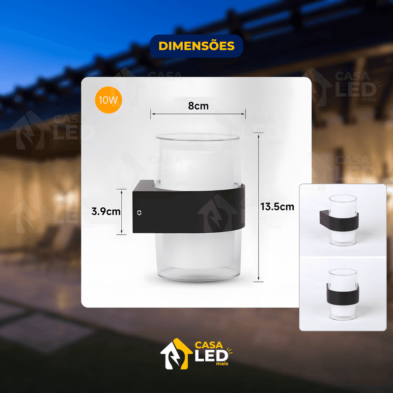 Arandela 10W Modelo BD6-10Y Lâmpada Branca com suporte Preto - Casa Led Mais