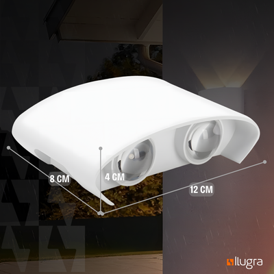 Arandela LED Meia Lua 4W IP65 – 4 Fachos – Branco Quente 3000K – Preta ou Branca