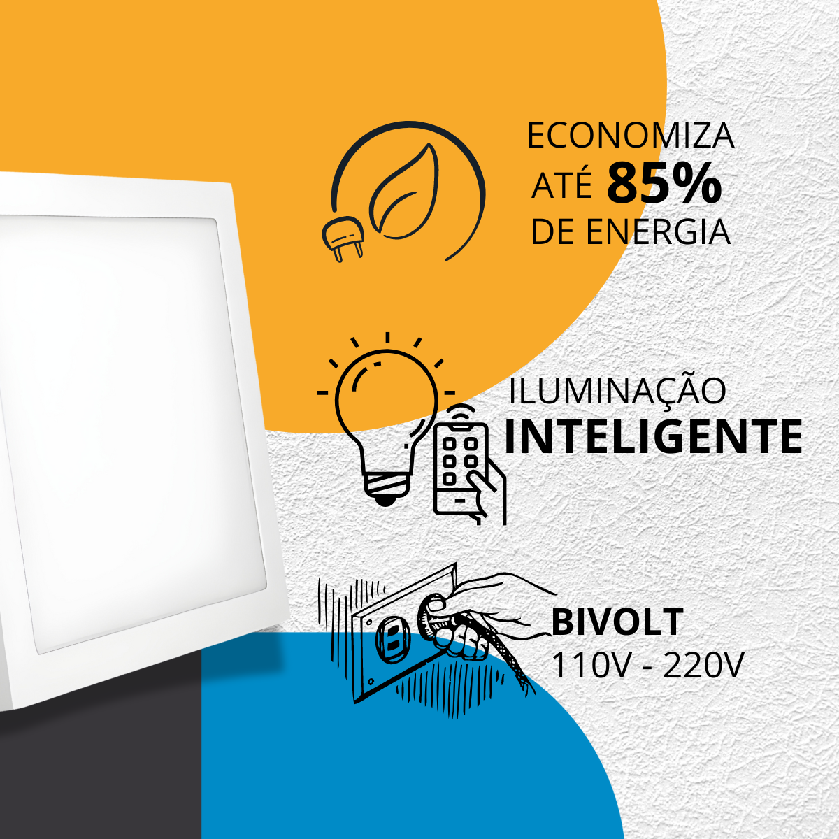 Painel Sobrepor 18W Quadrado Smart Wi-Fi