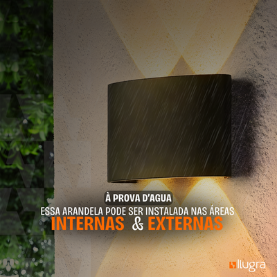 Arandela LED Meia Lua 4W IP65 – 4 Fachos – Branco Quente 3000K – Preta ou Branca