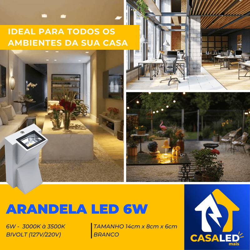 Arandela LED de 6W Modelo BD8-6Y - Iluminação Ecológica e Duradoura em Branco Quente - Casa Led Mais