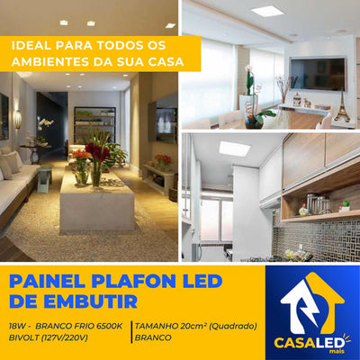 Painel LED 18W Quadrado de Embutir Bivolt – Branco Frio, Neutro ou Quente