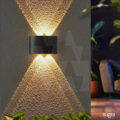 Arandela LED Meia Lua 4W IP65 – 4 Fachos – Branco Quente 3000K – Preta ou Branca