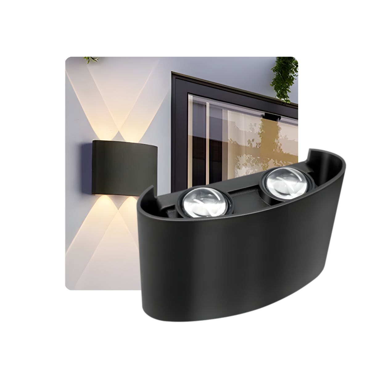 Arandela LED Meia Lua 4W IP65 – 4 Fachos – Branco Quente 3000K – Preta ou Branca