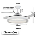 Ventilador de Teto Retrátil com 4 Hélices Cristal e Controle Remoto