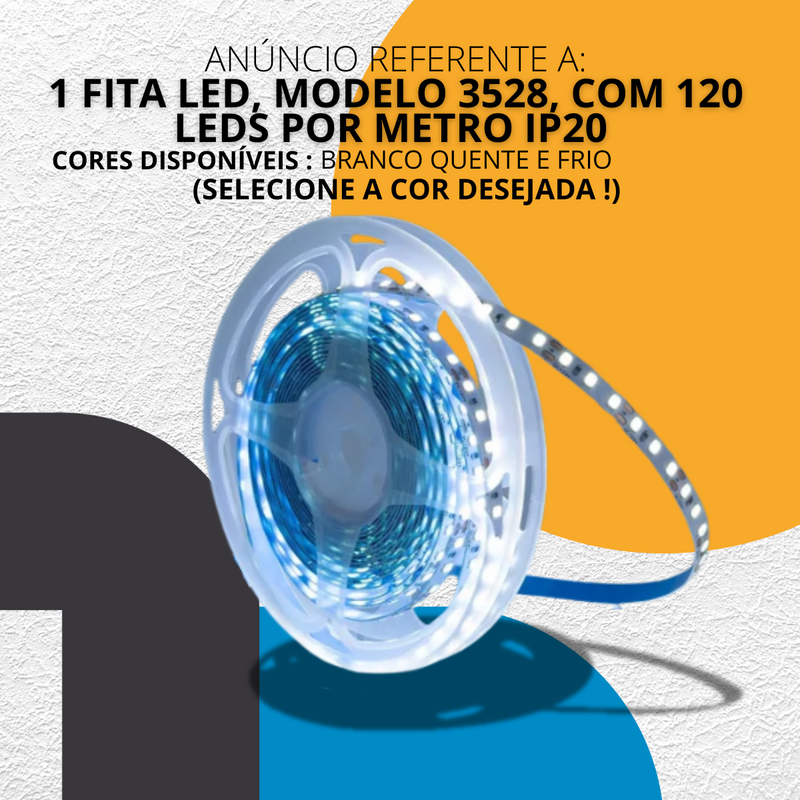 Fita LED 12V-3528DC-120D-IP20 5M  – Iluminação Versátil e Elegante