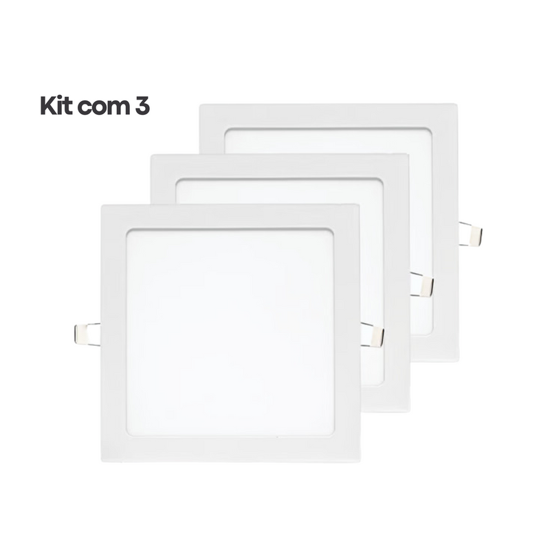 Kit com 3 Painéis Plafon LED de Embutir 18W Quadrado - Branco 20x20cm