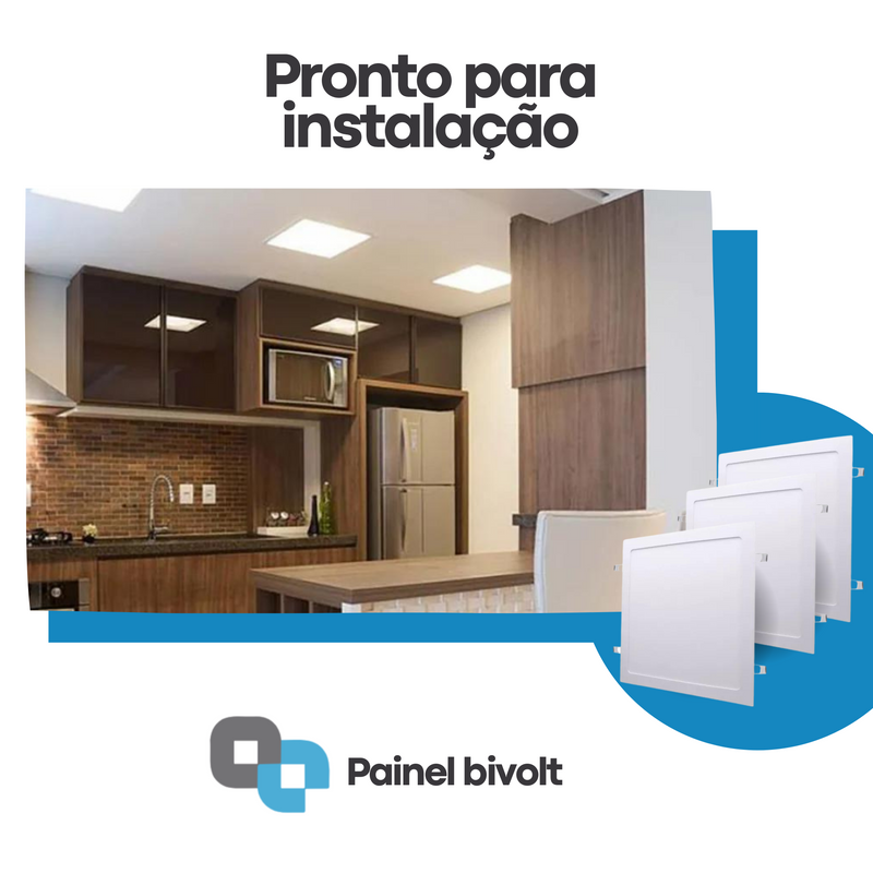 Kit com 3 Painéis Plafon LED de Embutir 18W Quadrado - Branco 20x20cm