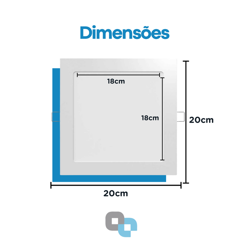 Kit com 3 Painéis Plafon LED de Embutir 18W Quadrado - Branco 20x20cm