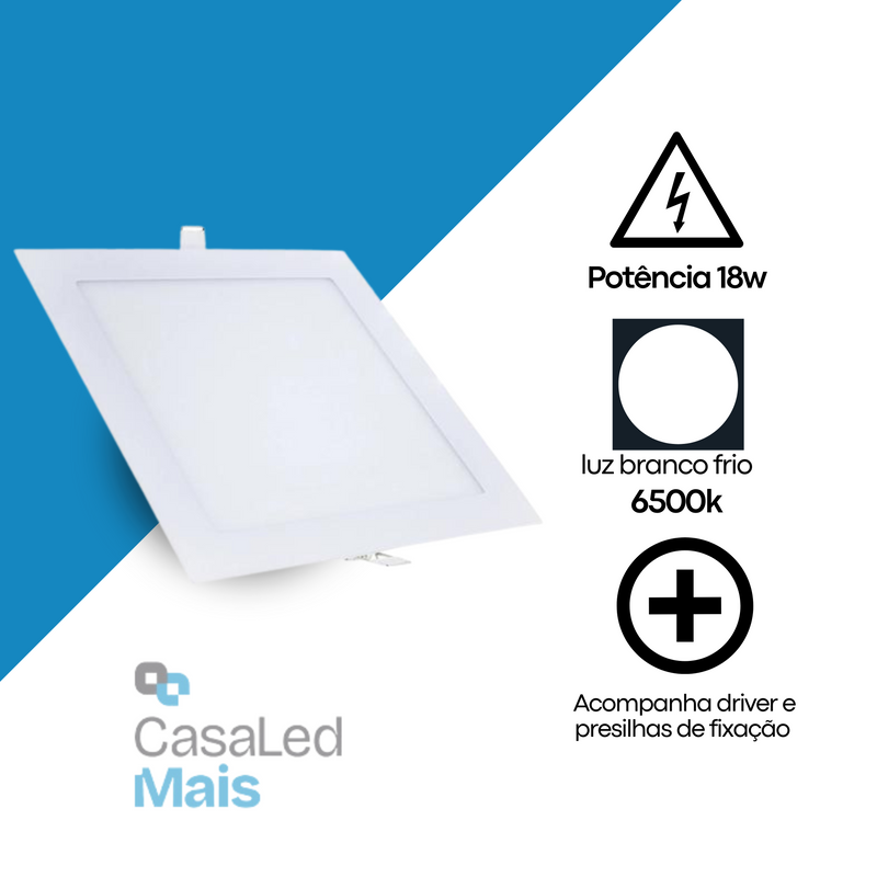 Kit com 3 Painéis Plafon LED de Embutir 18W Quadrado - Branco 20x20cm