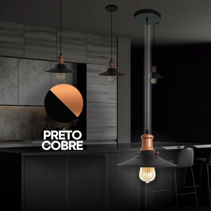 Pendente Retrô Nordic Preto com Detalhes em Cobre