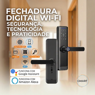 Fechadura Digital Wi-Fi Preta com Senha, App e Compatível com Alexa