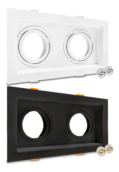 Spot Duplo MR16 de Embutir Recuado Direcionável com Soquete GU10 – Branco ou Preto