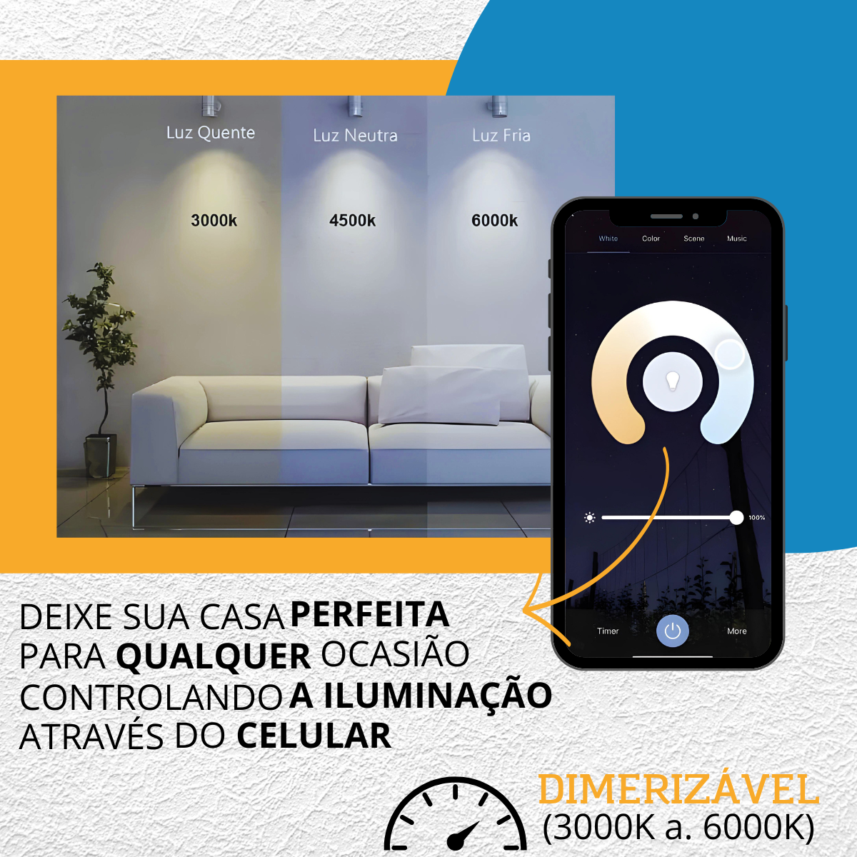 Painel Sobrepor 18W Quadrado Smart Wi-Fi