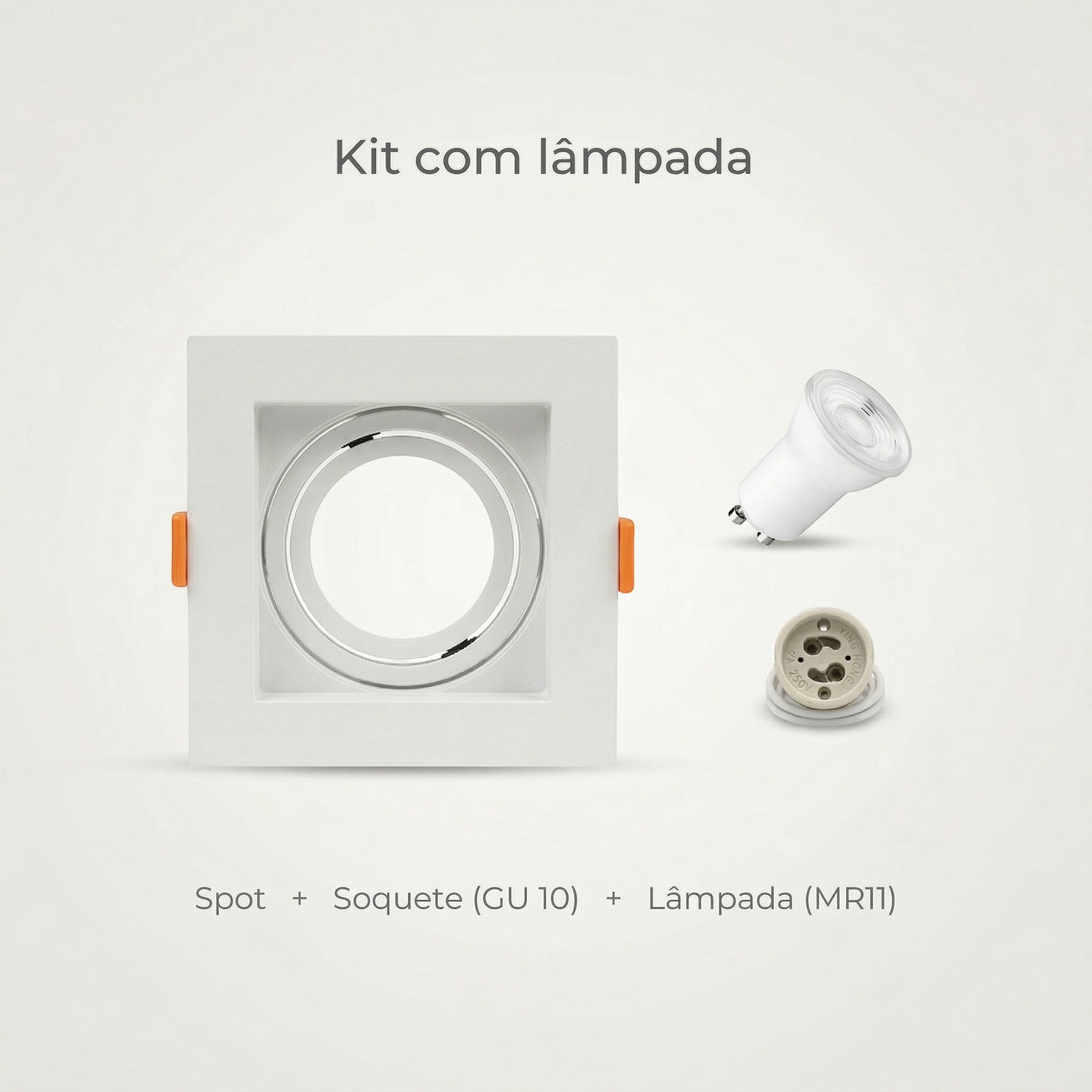 CasaLed Mais Spot de embutir quadrado branco direcionável com soquete GU10 e lâmpada MR11, feito de policarbonato termoplástico.