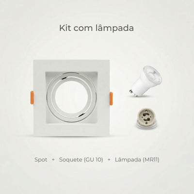 CasaLed Mais Spot de embutir quadrado branco direcionável com soquete GU10 e lâmpada MR11, feito de policarbonato termoplástico.