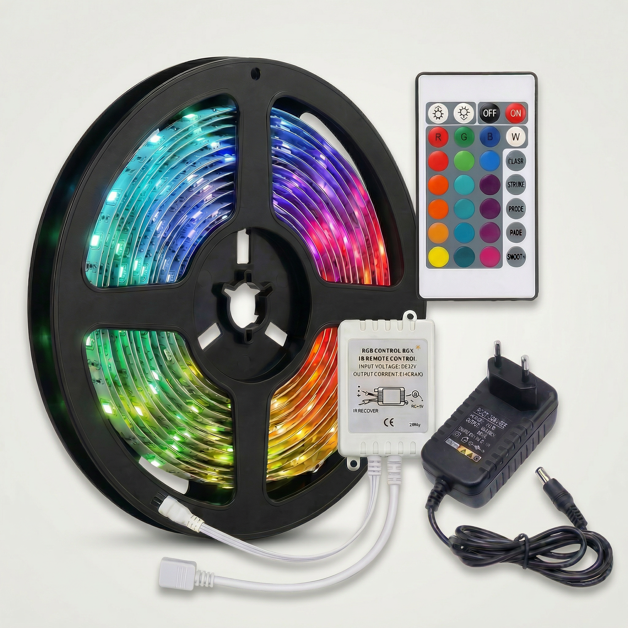 Fita LED RGB 5050 12V -  Kit Completo com Controle e Fonte Bivolt - 5 metros