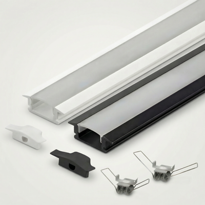 Perfil de Alumínio para Embutir 17x7mm com Difusor Acrílico – Barra 1m – Branco ou Preto