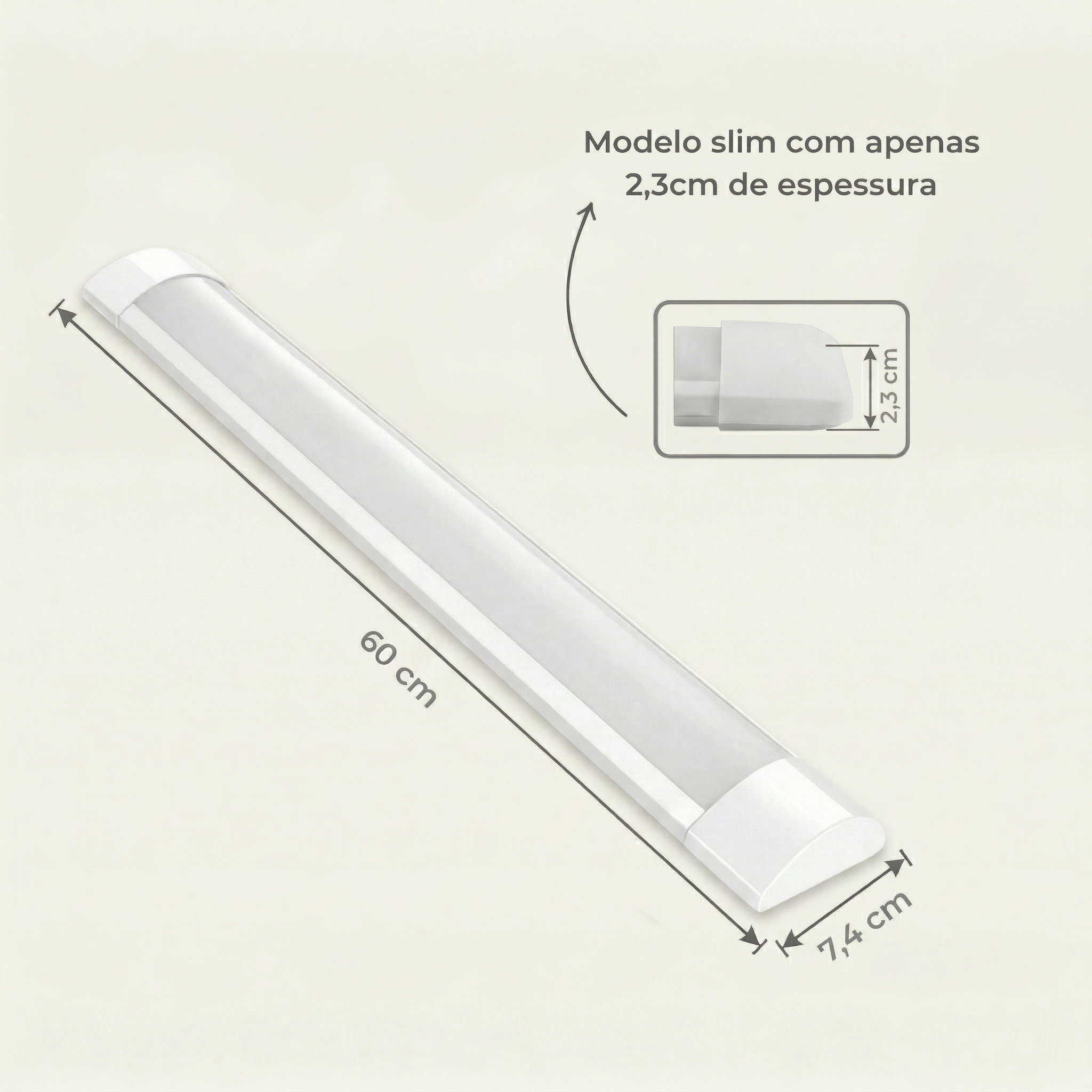 Luminária Linear LED 18W 60cm de Sobrepor Bivolt – Branco Frio, Neutro ou Quente