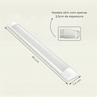 Luminária Linear LED 18W 60cm de Sobrepor Bivolt – Branco Frio, Neutro ou Quente